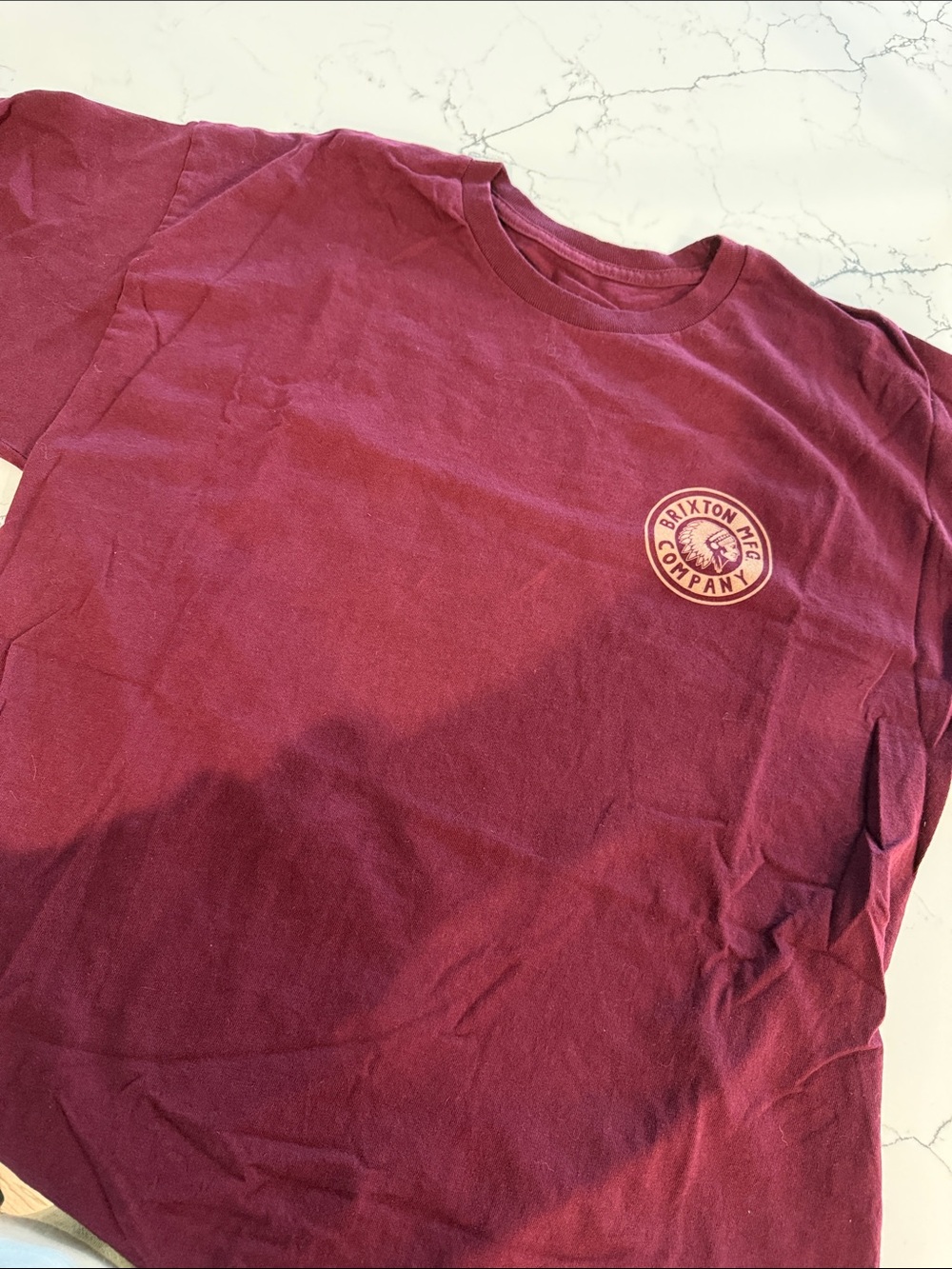 Brixton Maroon Short Sleeve Crewneck Tee with Chest Patch